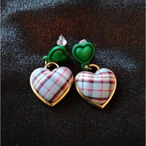 Women's Earrings Green Blue Red Plaid Pattern pierced dangly